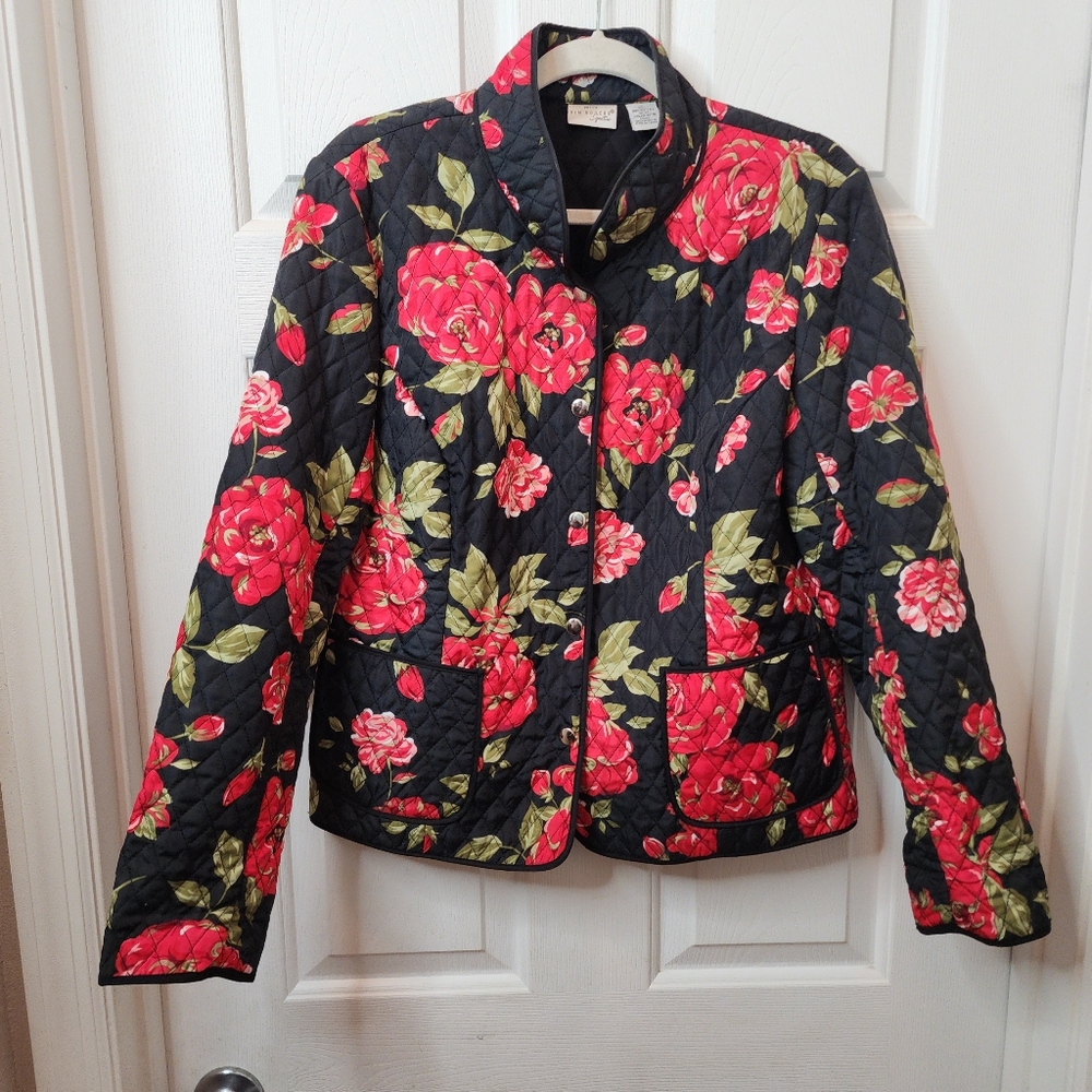 Kim Rogers Women's Petite Large Signature Floral Quilted Snap Up Jacket